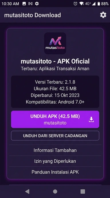 Tampilan halaman APK mutasitoto