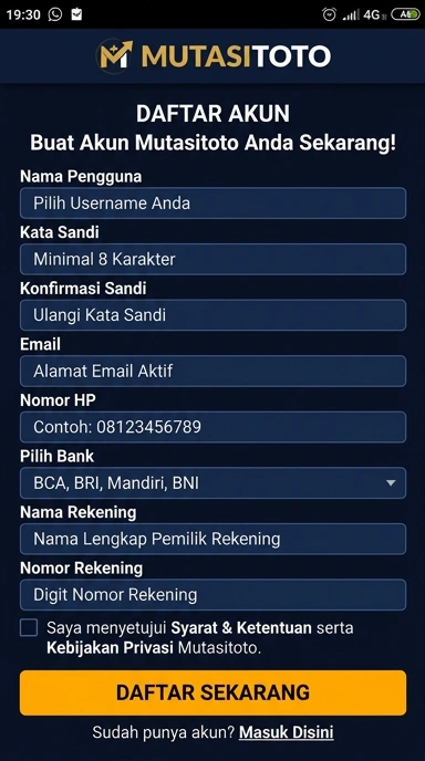 Tampilan halaman daftar mutasitoto